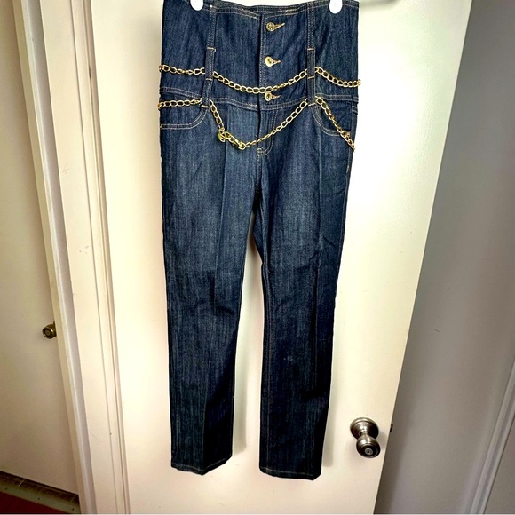 G-Unit Y2KVintage Super HighRise Embroidered Cross Wings Gold Chain Belt Jeans 3 - Picture 2 of 16